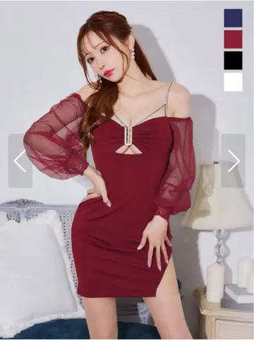 와인색 오프숄더 드레스 M