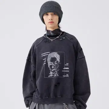 soerte 그래픽 데미지 맨투맨 블랙