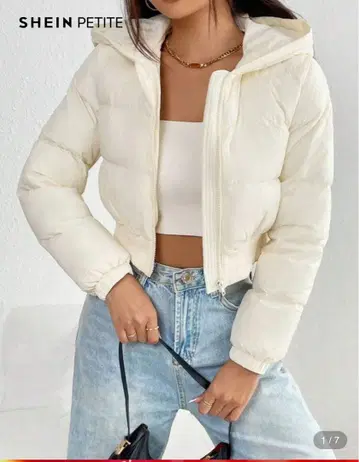SHEIN PETITE 아이보리 다운 자켓