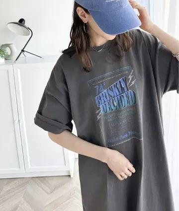 Java 다크 그레이 프린트 티셔츠 롱 기장 원피스 S