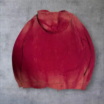 오니 페이드 & 보로 / 아메카지 / 후드 부착 후드티 레드