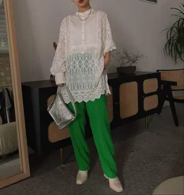 Ameri/아메리빈티지/LAYERED LACE DRESS SHIRT