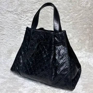 레어 GHERARDINI 핸드백 올 패턴 엠보 로고 이탈리아제 가죽