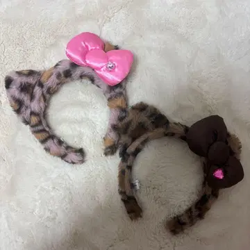 USJ 유니버셜 머리띠 레오파드 무늬 키티 레오파드 브라운 핑크