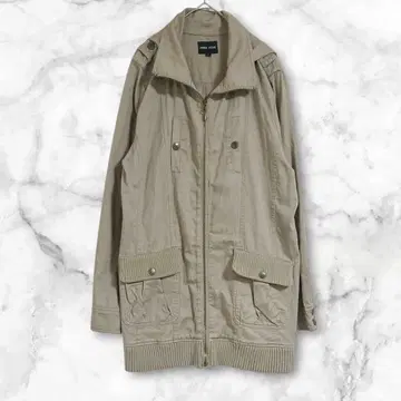 베이지 후드 부착 얇은 소재 점퍼 자켓 긴팔 LL 넉넉한 코튼