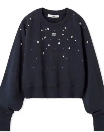 FURFUR 비쥬 장식 로고 자수 맨투맨 네이비 퍼퍼