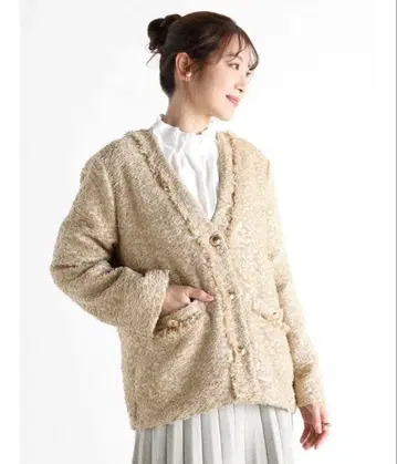 야마다야 Vin 프린지 샤기 트위드 자켓