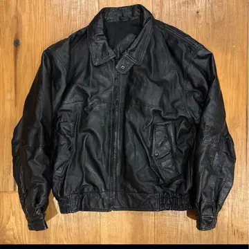 90s 천연 가죽 가죽 자켓 블랙 짧은 기장