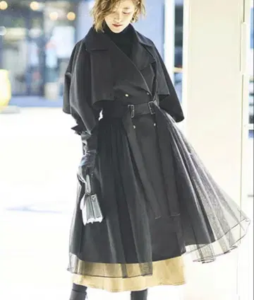 RUIRUE BOUTIQUE 페어리코어 롱 트렌치코트 튤