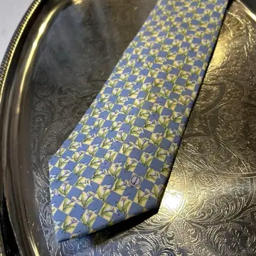 던힐 넥타이 꽃 플라워 카라 컬러 블루 그린 실크