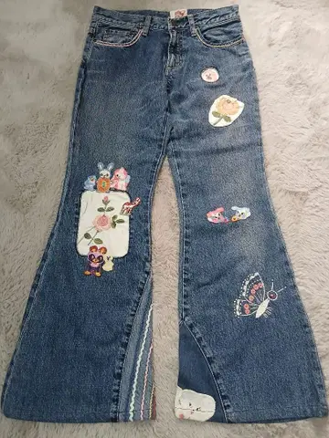 무챠챠 아차츄무 자수 패치워크 데님 팬츠