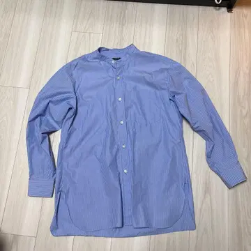 YLEVE 긴팔 셔츠 블루 화이트 스트라이프