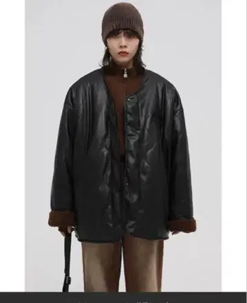 노카라 리버서블 PU 가죽 & 보아 자켓