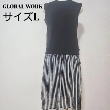 [새상품급] 글로벌 워크 슬리브리스 원피스 블랙 스트라이프 L 무릎 기장