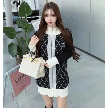 루미뇽 diagonal checkpapillonknit op 블랙