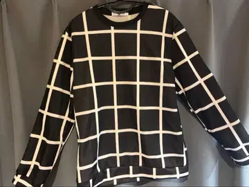 블랙 화이트 체크 무늬 긴팔 상의 남성용 여성용