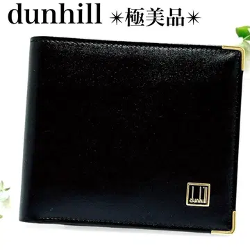 컨디션 최상 던힐 가죽 이단 접이식 지갑 카드 케이스 지갑 금 로고 블랙