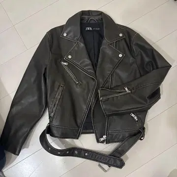 ZARA 다크 브라운 가죽 라이더 자켓