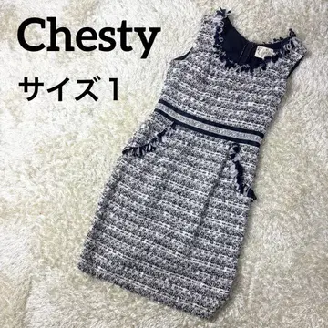 컨디션 최상 Chesty 체스티 원피스 드레스 트위드 무릎 기장