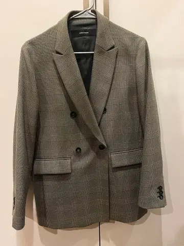 그레이 체크 무늬 더블 브레스트 자켓