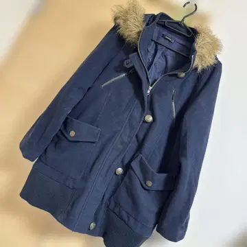 빅 사이즈 LL 네이비 굵은 리브 더플 코트 루즈핏 모즈 코트 퍼 포함