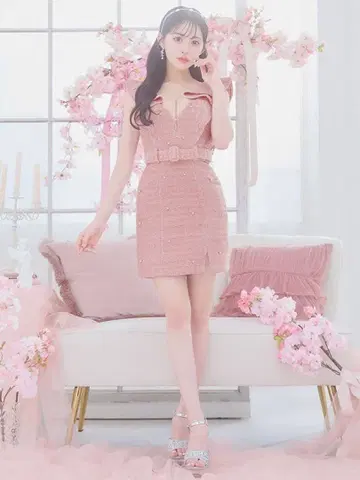 Jewels 비쥬 라메 트위드 프릴 드레스 M