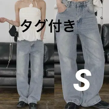 택 포함 UNE MANSION 베이직 세미 스트레이트 와이드 빈티지 데님