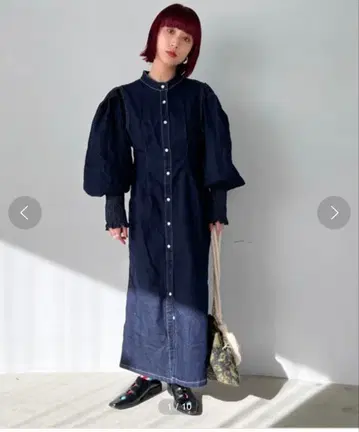 SANself 볼륨 슬리브 데님 드레스 데님 원피스