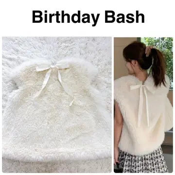 컨디션 최상 birthdaybash 퍼 베스트 리본 복슬복슬 화이트