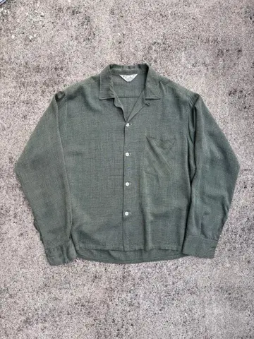 60s 레이온 오픈 카라 셔츠 그린 격자