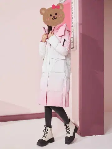 화이트 핑크 그라데이션 롱 코트