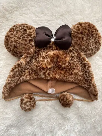 디즈니 미니 마우스 레오파드 무늬 퍼 캡