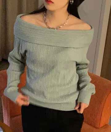 오프숄더 니트 민트