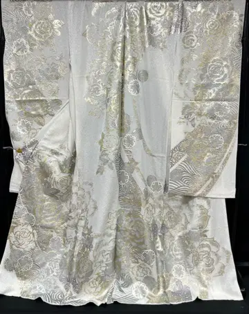 후리소데 화이트 비금속 채색 금채색 장미 후리소데 단품 미재단