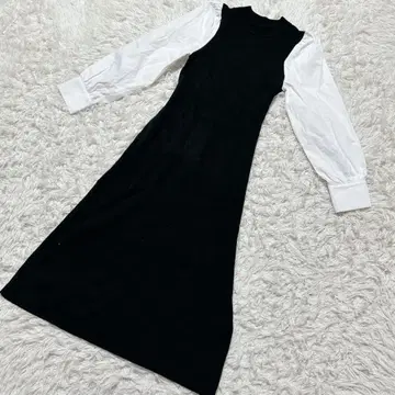 [ c6600 ] GU 원피스 롱 블랙 화이트 긴팔