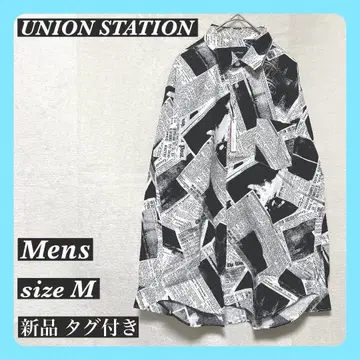 유니온 스테이션 영문 사진 뉴스 페이퍼 패턴 셔츠 올 패턴 컴팩트