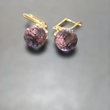 보라색 크리스탈 볼 귀걸이 14K 585 각인 있음 RG