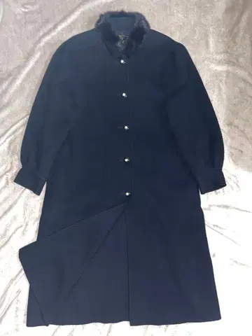 새상품급 퓨어 캐시미어 100% 퍼 스탠드 카라 롱 코트 블랙