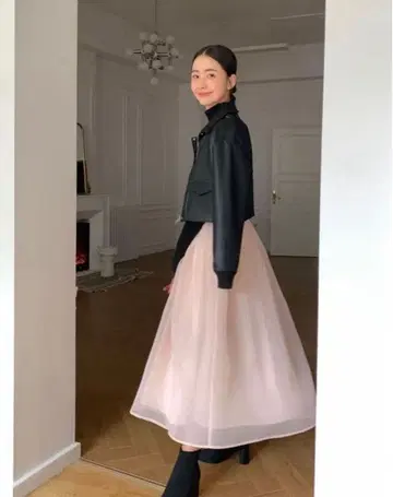 Birthday Bash 쉬폰 플레어 롱 스커트 핑크