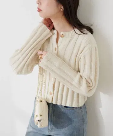 natural couture/스팽글 와이드 리브 숏 기장 가디건