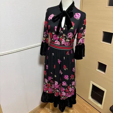 장미 패턴 리본 포함 드레스