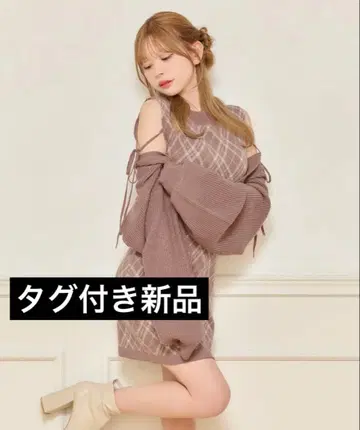 아프레 주르 레이어드 스타일 니트 원피스 핑크 S 사이즈