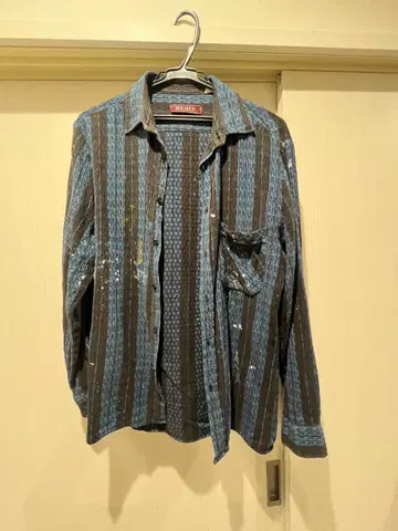 80s MISTER 긴팔 셔츠 이탈리아제 스트라이프 셔츠 페인트 셔츠