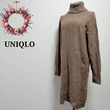 유니클로 3D 프리미엄 라무 터틀넥 원피스 모 100% 니트 M