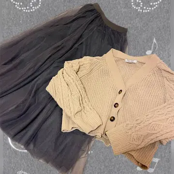 [세트 판매] 튤 롱 스커트 x 니트 가디건