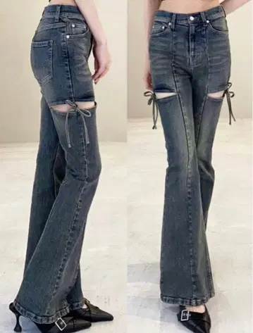 [미개봉 새상품] 리젝시 컷 아웃 리본 데님 팬츠 L 사이즈 블루