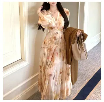 롱 원피스 꽃무늬 프린트 S 사이즈