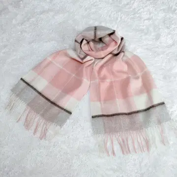 새상품급 캐시미어 100% 체크 무늬 머플러 핑크 계열 고급 일본제