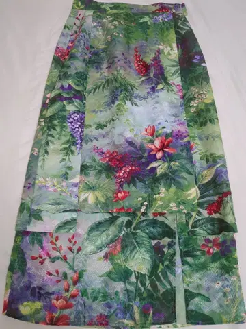 미사용 새상품 고급스러움 오샤레 꽃무늬 그린 롱 스커트 tevalt