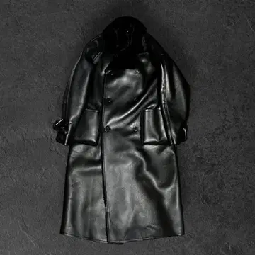 Jourtie 리버서블 블랙 가죽 더블 브레스트 롱 코트 M 사이즈